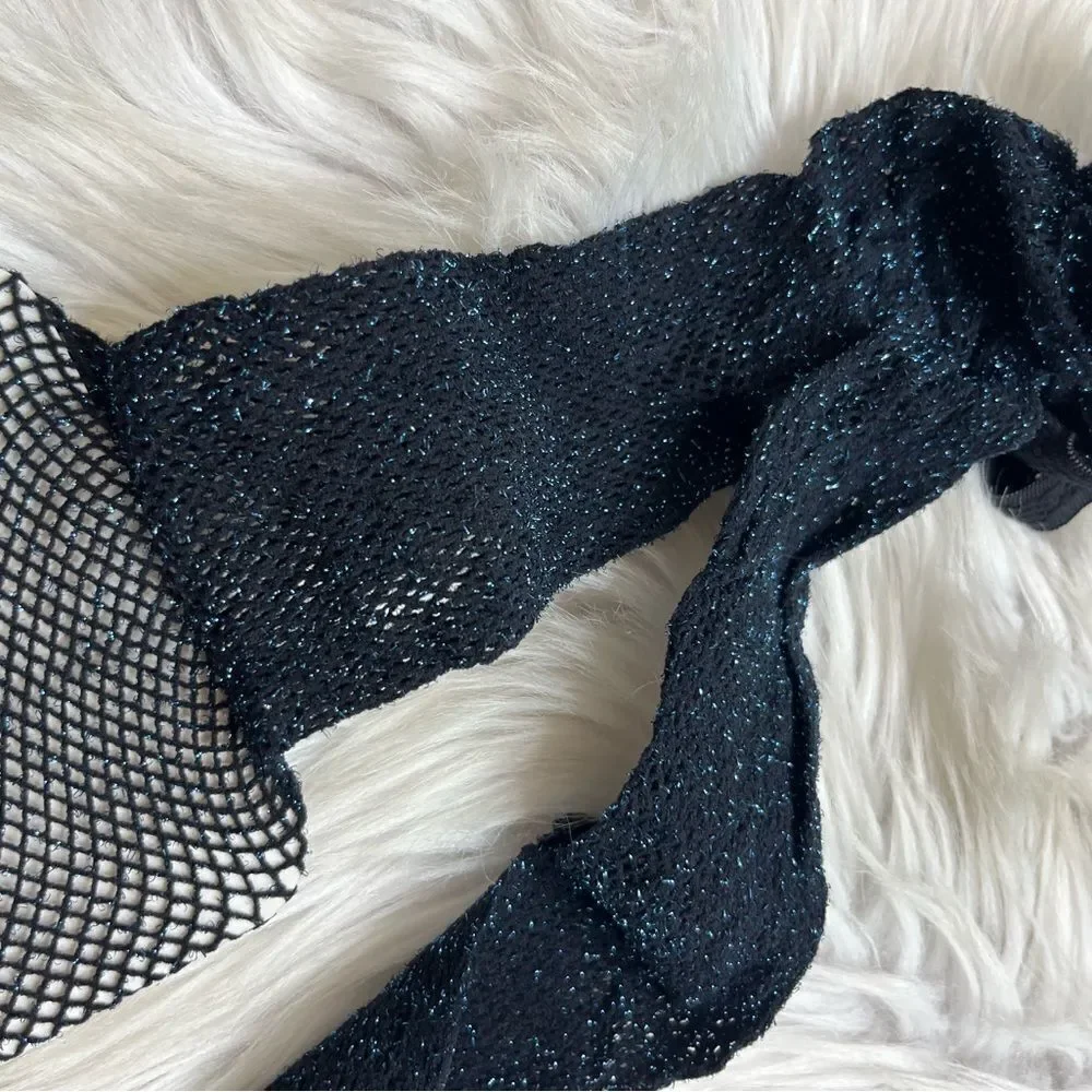 Black & Blue Sparkly Mesh Fish net Tights M/L